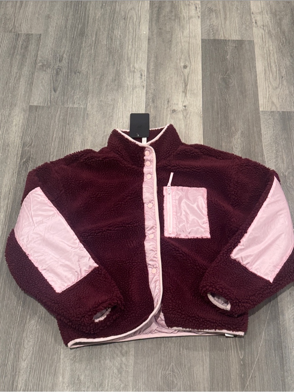 Fabletics Tahoe Teddy Jacket - Burgundy & Light Pink- Size XS NWT